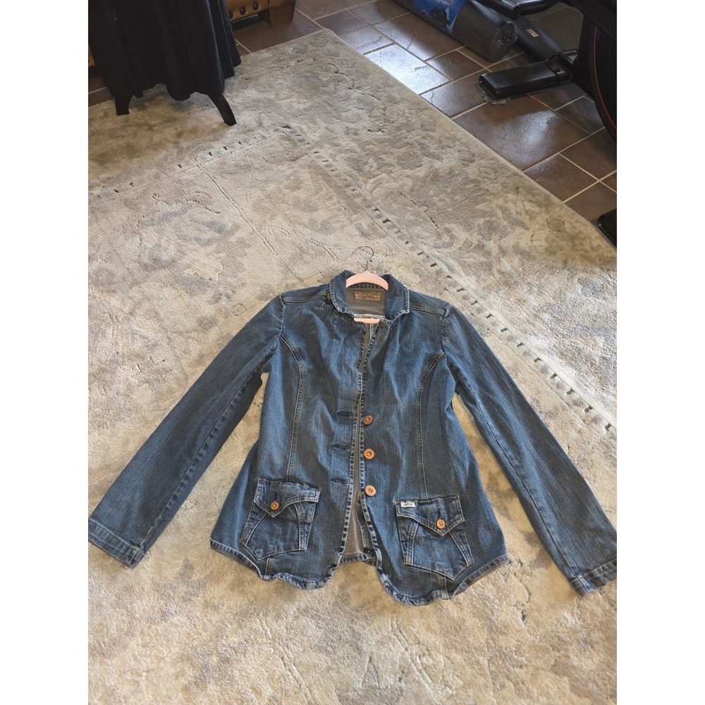 Levi Strauss Signature Women's L Denim Blazer Jacket Fitted Stretch Y2K